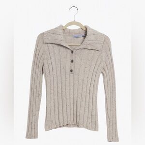 Liz Claiborne Women's Size XL Cream Sweater W 3-Button Neck Colorful Accents.